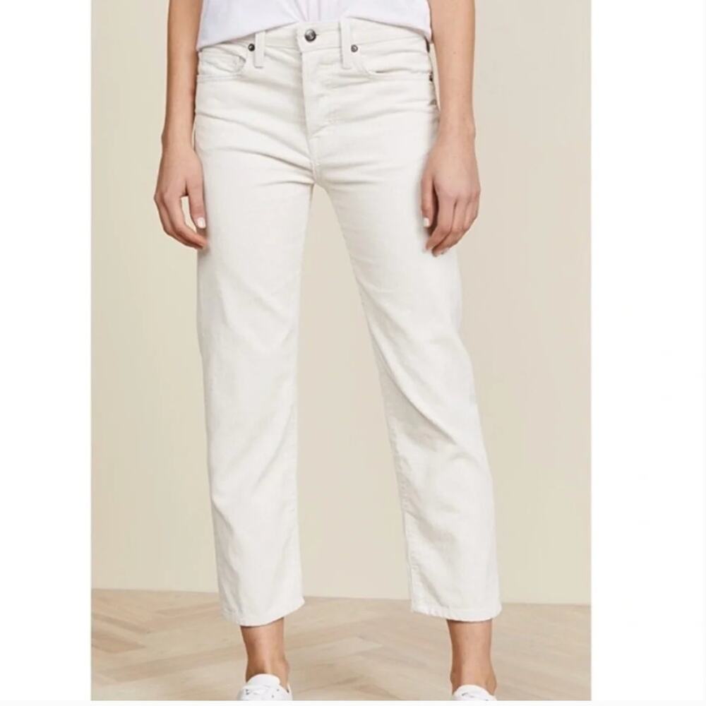 Vince Union Slouch Cropped Corduroy Button Fly Straight Leg Pants Cream‎ 12